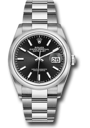 Rolex Steel Datejust 36 Watch - Domed Bezel - Black Index Dial - Oyster Bracelet