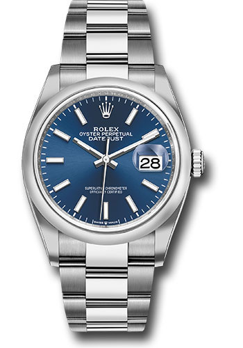Rolex Steel Datejust 36 Watch - Domed Bezel - Blue Index Dial - Oyster Bracelet