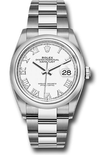 Rolex Steel Datejust 36 Watch - Domed Bezel - White Roman Dial - Oyster Bracelet