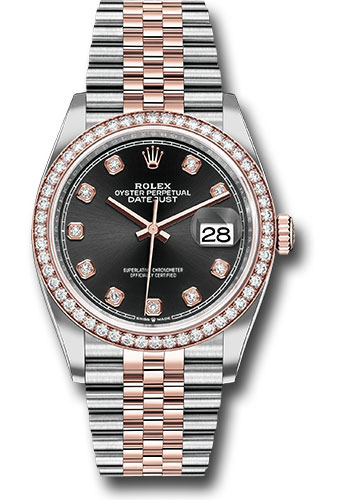 Rolex Steel and Everose Rolesor Datejust 36 Watch - Diamond Bezel - Black Diamond Dial - Jubilee Bracelet