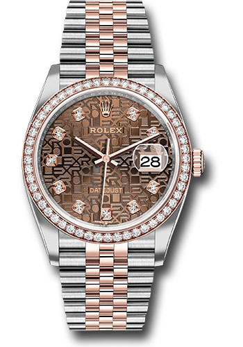 Rolex Steel and Everose Rolesor Datejust 36 Watch - Diamond Bezel - Chocolate Jubilee Diamond Dial - Jubilee Bracelet