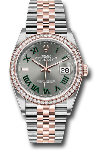 Rolex Everose Rolesor Datejust 36 Watch - Diamond Bezel - Slate Roman Dial - Jubilee Bracelet