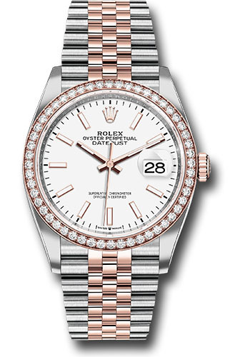 Rolex Steel and Everose Rolesor Datejust 36 Watch - Diamond Bezel - White Index Dial - Jubilee Bracelet