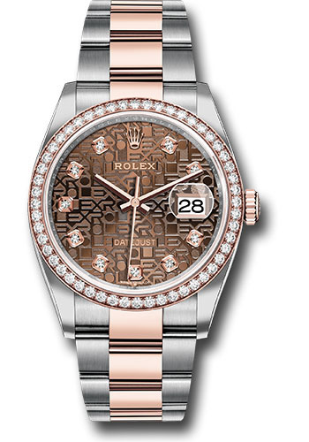 Rolex Steel and Everose Rolesor Datejust 36 Watch - Diamond Bezel - Chocolate Jubilee Diamond Dial - Oyster Bracelet