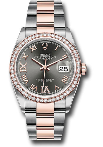 Rolex Steel and Everose Rolesor Datejust 36 Watch - Diamond Bezel - Dark Rhodium Roman Dial - Oyster Bracelet