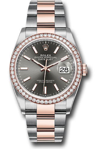Rolex Steel and Everose Rolesor Datejust 36 Watch - Diamond Bezel - Dark Rhodium Index Dial - Oyster Bracelet