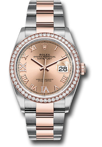 Rolex Steel and Everose Rolesor Datejust 36 Watch - Diamond Bezel - Rose Roman Dial - Oyster Bracelet
