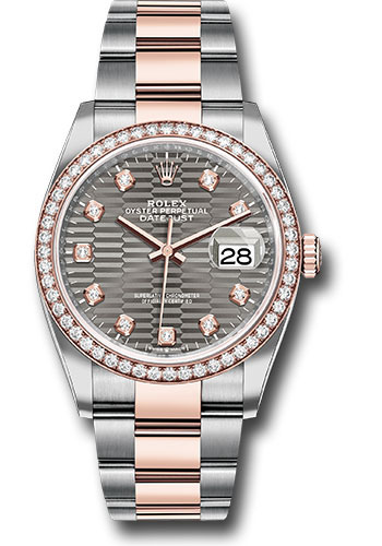 Rolex Everose Rolesor Datejust 36 Watch - Diamond Bezel - Slate Fluted Motif Diamond Dial - Oyster Bracelet