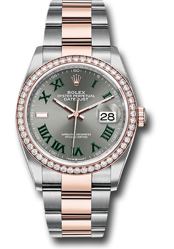 Rolex Everose Rolesor Datejust 36 Watch - Diamond Bezel - Slate Roman Dial - Oyster Bracelet