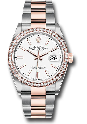 Rolex Steel and Everose Rolesor Datejust 36 Watch - Diamond Bezel - White Index Dial - Oyster Bracelet