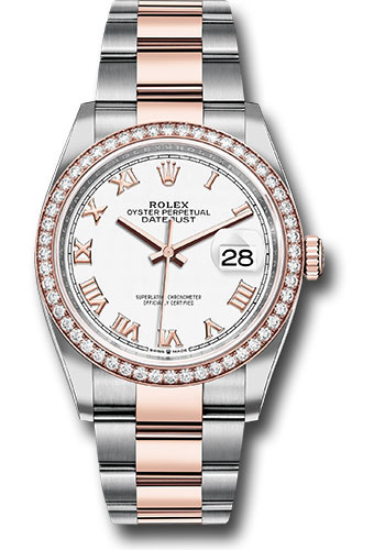 Rolex Steel and Everose Rolesor Datejust 36 Watch - Diamond Bezel - White Roman Dial - Oyster Bracelet