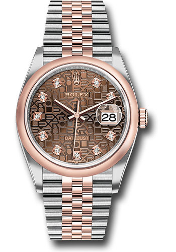 Rolex Steel and Everose Rolesor Datejust 36 Watch - Domed Bezel - Chocolate Jubilee Diamond Dial - Jubilee Bracelet