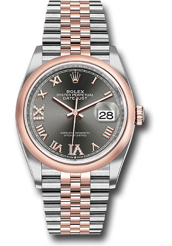 Rolex Steel and Everose Rolesor Datejust 36 Watch - Domed Bezel - Dark Rhodium Roman Dial - Jubilee Bracelet