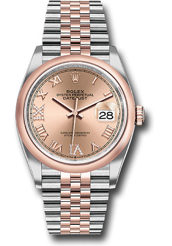 Rolex Steel and Everose Rolesor Datejust 36 Watch - Domed Bezel - Rose Roman Dial - Jubilee Bracelet