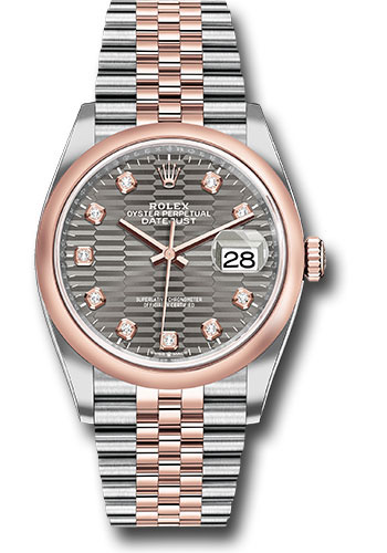 Rolex Everose Rolesor Datejust 36 Watch - Domed Bezel - Slate Fluted Motif Diamond Dial - Jubilee Bracelet