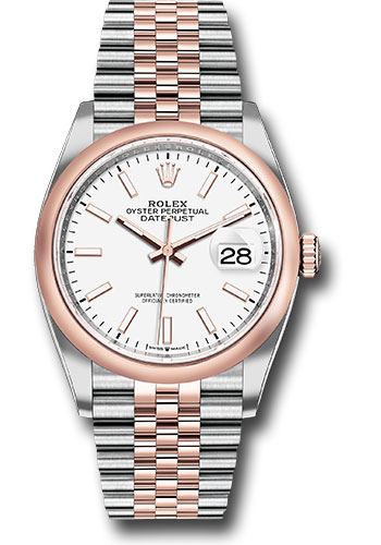 Rolex Steel and Everose Rolesor Datejust 36 Watch - Domed Bezel - White Index Dial - Jubilee Bracelet