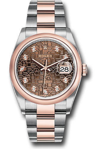 Rolex Steel and Everose Rolesor Datejust 36 Watch - Domed Bezel - Chocolate Jubilee Diamond Dial - Oyster Bracelet