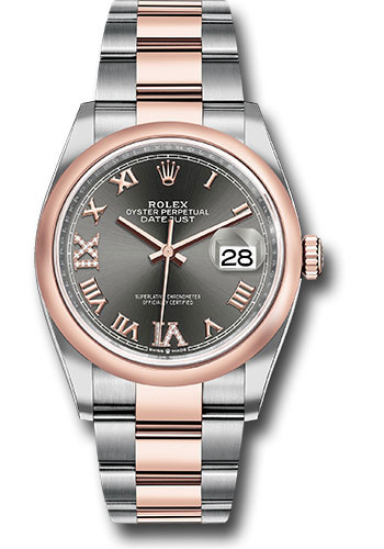 Rolex Steel and Everose Rolesor Datejust 36 Watch - Domed Bezel - Dark Rhodium Roman Dial - Oyster Bracelet