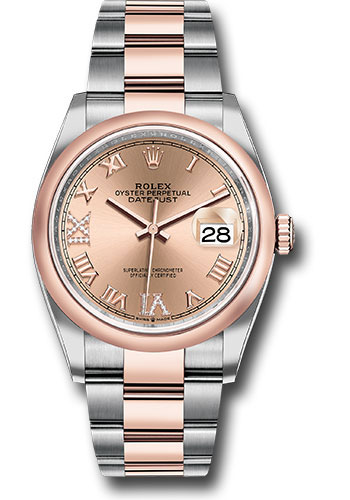 Rolex Steel and Everose Rolesor Datejust 36 Watch - Domed Bezel - Rose Roman Dial - Oyster Bracelet