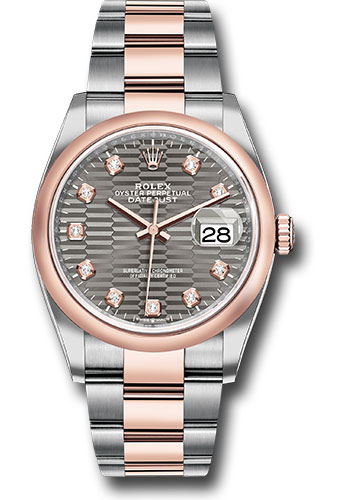 Rolex Everose Rolesor Datejust 36 Watch - Domed Bezel - Slate Fluted Motif Diamond Dial - Oyster Bracelet