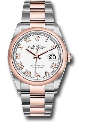 Rolex Steel and Everose Rolesor Datejust 36 Watch - Domed Bezel - White Roman Dial - Oyster Bracelet