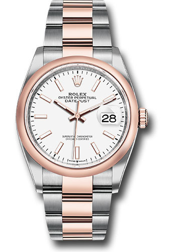 Rolex Steel and Everose Rolesor Datejust 36 Watch - Domed Bezel - White Index Dial - Oyster Bracelet