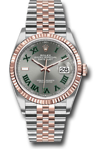 Rolex Everose Rolesor Datejust 36 Watch - Fluted Bezel - Slate Roman Dial - Jubilee Bracelet