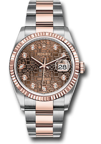 Rolex Steel and Everose Rolesor Datejust 36 Watch - Fluted Bezel - Chocolate Jubilee Diamond Dial - Oyster Bracelet