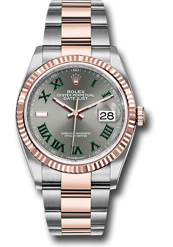 Rolex Everose Rolesor Datejust 36 Watch - Fluted Bezel - Slate Roman Dial - Oyster Bracelet