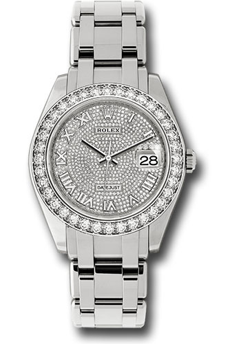 Rolex White Gold Datejust Pearlmaster 39 Watch - 36 Diamond Bezel - Diamond Paved Roman Dial