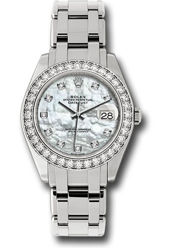 Rolex White Gold Datejust Pearlmaster 39 Watch - 36 Diamond Bezel - White Mother-Of-Pearl Diamond Dial