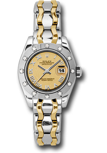 Rolex White Gold Lady-Datejust Pearlmaster 29 Watch - 12 Diamond Bezel - Champagne Mirror Roman Dial