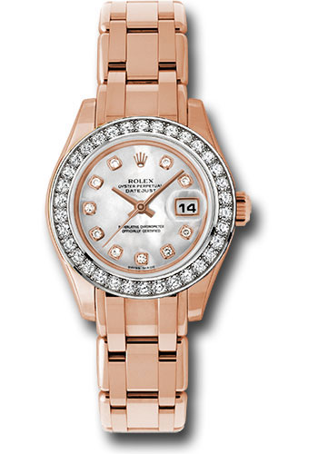 Rolex Everose Gold Lady-Datejust Pearlmaster 29 Watch - 34 Diamond Bezel - Mother-Of-Pearl Diamond Dial