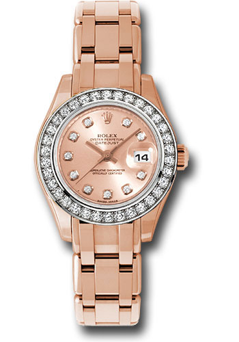 Rolex Everose Gold Lady-Datejust Pearlmaster 29 Watch - 34 Diamond Bezel - Pink Diamond Dial
