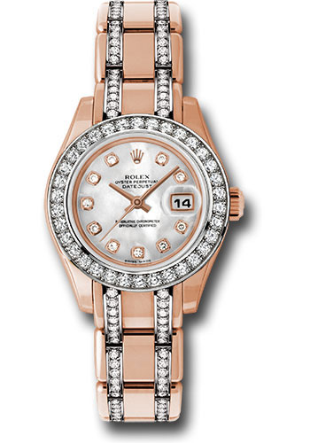 Rolex Everose Gold Lady-Datejust Pearlmaster 29 Watch - 34 Diamond Bezel - Mother-Of-Pearl Diamond Dial