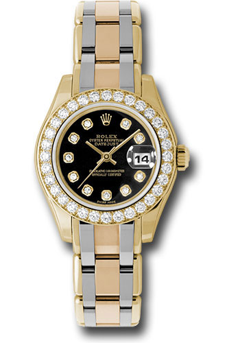 Rolex Yellow Gold Lady-Datejust Pearlmaster 29 Watch - 32 Diamond Bezel - Black Diamond Dial