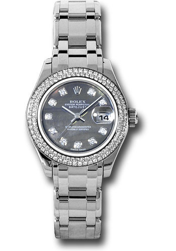 Rolex White Gold Lady-Datejust Pearlmaster 29 Watch - 116 Diamond Bezel - Dark Mother-Of-Pearl Diamond Dial