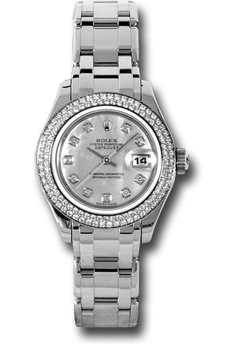 Rolex White Gold Lady-Datejust Pearlmaster 29 Watch - 116 Diamond Bezel - Mother-Of-Pearl Diamond Dial