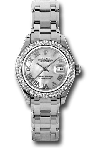 Rolex White Gold Lady-Datejust Pearlmaster 29 Watch - 116 Diamond Bezel - Mother-Of-Pearl Roman Dial