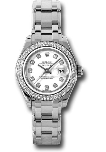 Rolex White Gold Lady-Datejust Pearlmaster 29 Watch - 116 Diamond Bezel - White Diamond Dial
