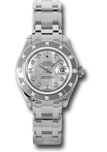 Rolex White Gold Lady-Datejust Pearlmaster 29 Watch - 12 Diamond Bezel - Mother-Of-Pearl Diamond Dial
