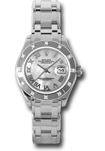 Rolex White Gold Lady-Datejust Pearlmaster 29 Watch - 12 Diamond Bezel - Mother-Of-Pearl Roman Dial