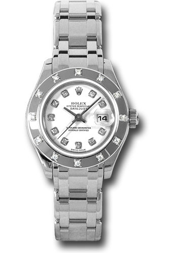 Rolex White Gold Lady-Datejust Pearlmaster 29 Watch - 12 Diamond Bezel - White Diamond Dial