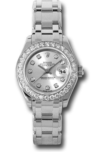 Rolex White Gold Lady-Datejust Pearlmaster 29 Watch - 32 Diamond Bezel - Silver Diamond Dial