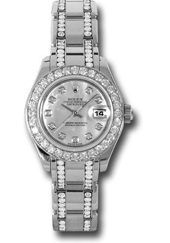 Rolex White Gold Lady-Datejust Pearlmaster 29 Watch - 32 Diamond Bezel - Mother-Of-Pearl Diamond Dial