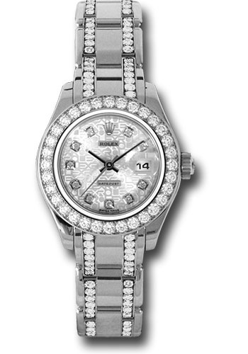 Rolex White Gold Lady-Datejust Pearlmaster 29 Watch - 32 Diamond Bezel - Silver Jubilee Diamond Dial