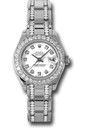 Rolex White Gold Lady-Datejust Pearlmaster 29 Watch - 32 Diamond Bezel - White Diamond Dial