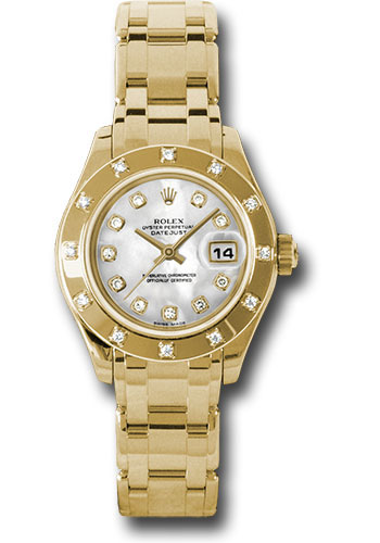Rolex Yellow Gold Lady-Datejust Pearlmaster 29 Watch - 12 Diamond Bezel - Mother-Of-Pearl Diamond Dial