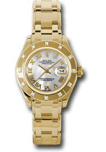 Rolex Yellow Gold Lady-Datejust Pearlmaster 29 Watch - 12 Diamond Bezel - Mother-Of-Pearl Roman Dial