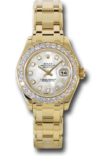 Rolex Yellow Gold Lady-Datejust Pearlmaster 29 Watch - 32 Diamond Bezel - Mother-Of-Pearl Diamond Dial